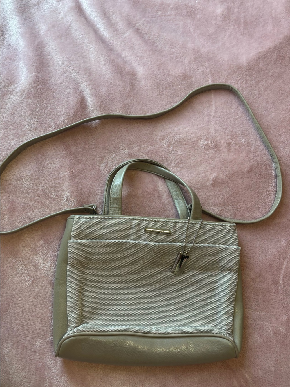 Nine West Pebbled Light Gray Crossbody Tote with Top Handles